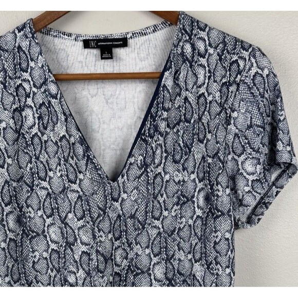 INC International Concepts Tops - International Concepts Blouse Womens Large Blue Stretch Snakeskin Pattern V-neck
